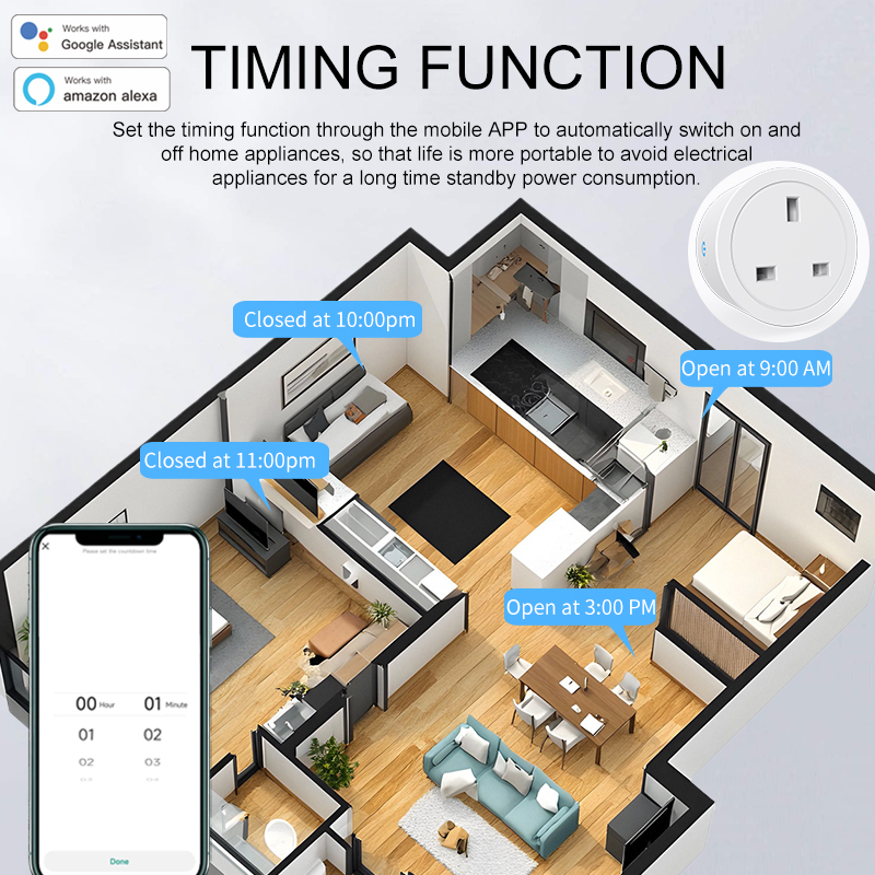 Tuya UK-Style Round Plug 16A W - Smart Home Or Smart Home ulasan dan harga