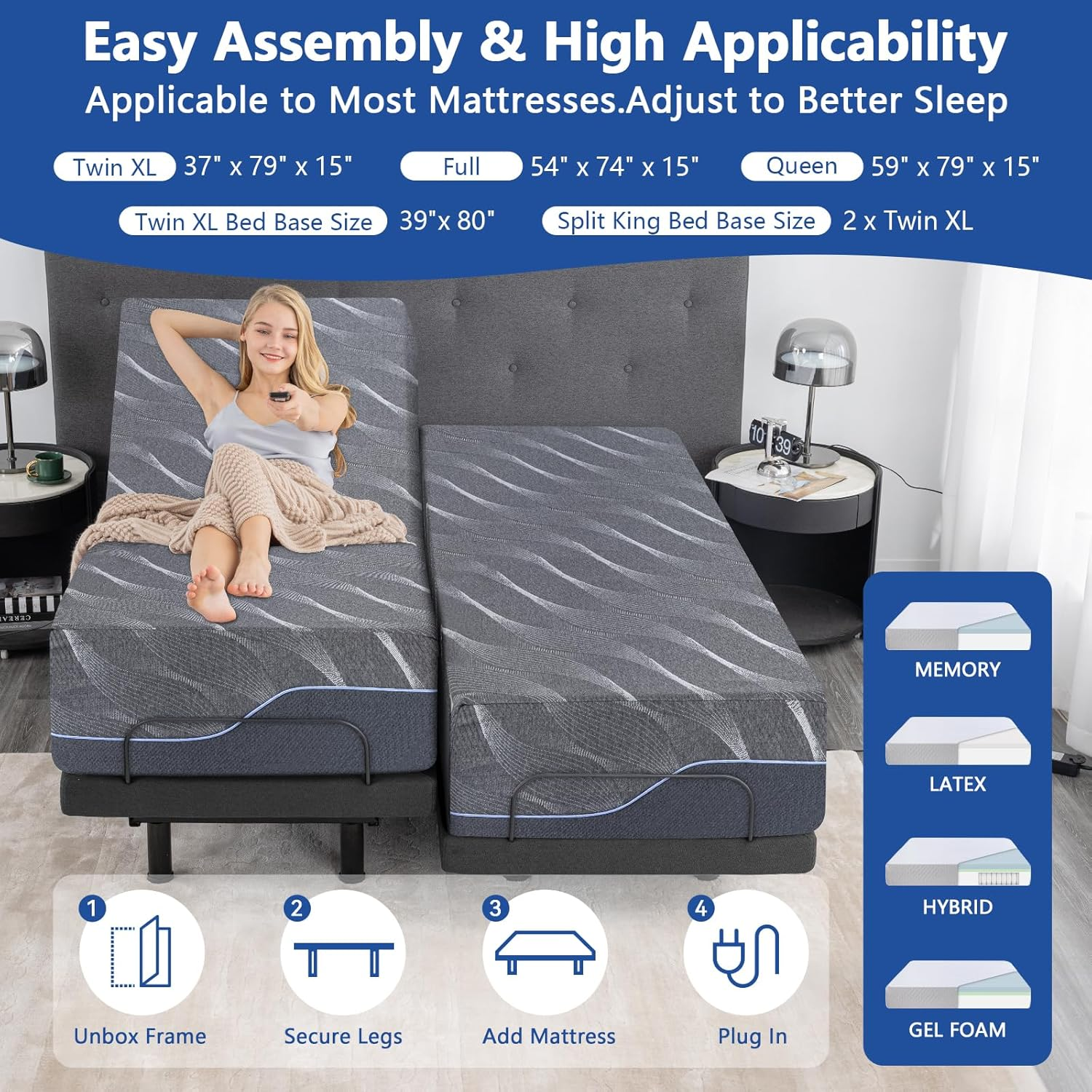 Twin XL Adjustable Bed Frame w - Smart Home Xl ulasan dan harga